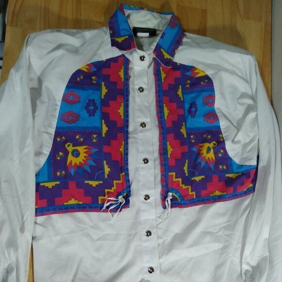 Vintage Roughrider Circle T Aztec Southwest Pattern Western Shirt - Picture 1 of 9